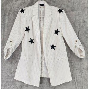 Milk & Honey Outerwear Jacket Womens White Black Stripe Star Open Front Blazer
